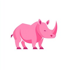 Fototapeta premium Pink rhino cartoon, wildlife illustration, white background, children's book