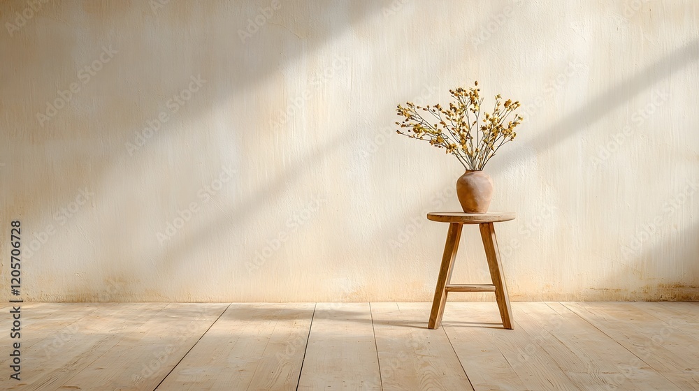 Aufkleber Subtle lighting casts a warm nostalgic glow on a textured sepia toned backdrop showcasing a simple elegant vase decor in a minimalist vintage inspired setting