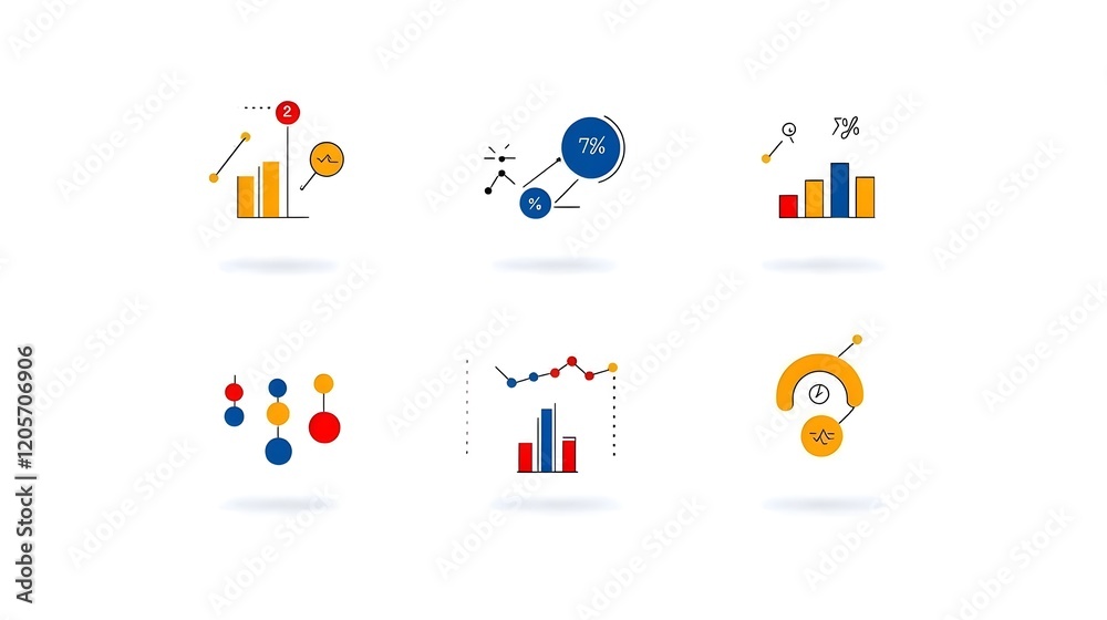 Poster Set of clean and sharp minimalistic line icons showcasing various data visualization and business growth analysis tools  including bar graphs  line charts