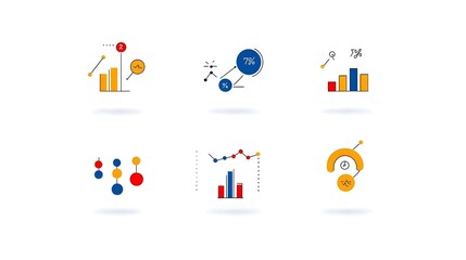 Set of clean and sharp minimalistic line icons showcasing various data visualization and business growth analysis tools  including bar graphs  line charts