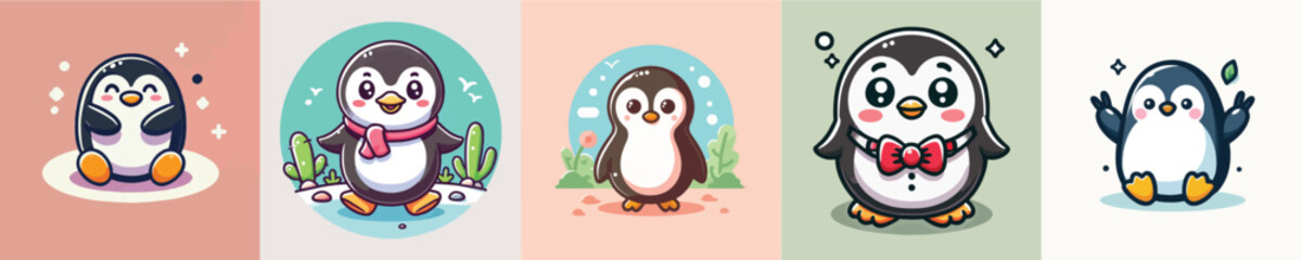 Collection of cute penguin vectors