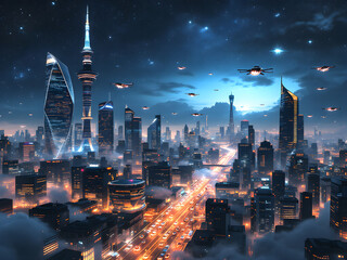 City at Night Futuristic City Skyline