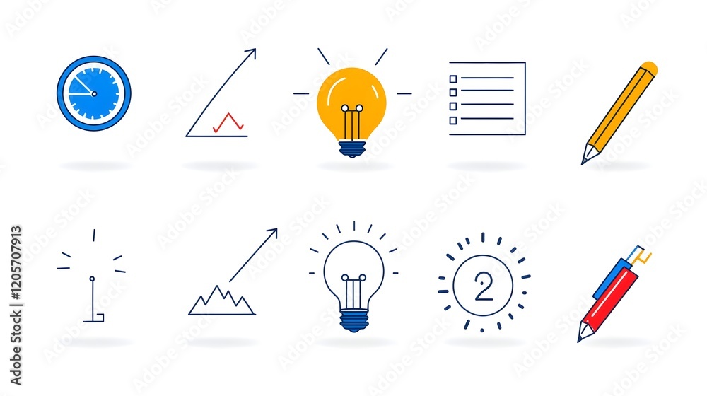 Fototapete Set of 6 linear icons focused on data optimization and growth analysis featuring icons for metrics reports graphs and data visualization in a simple line style