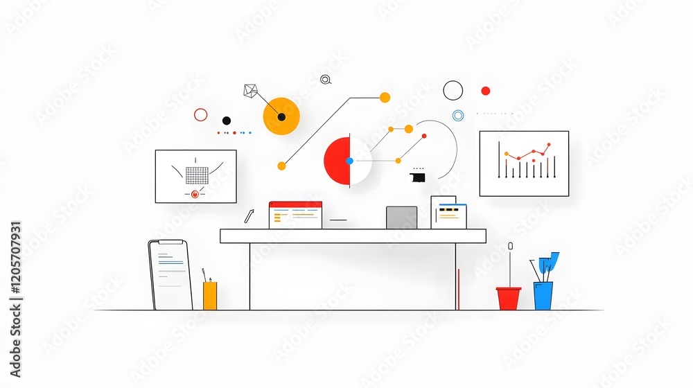 Fototapete Collection of 6 linear icons focused on data optimization and growth analysis featuring icons for metrics report graphs and data visualization in a simple line style  Ideal for technology business