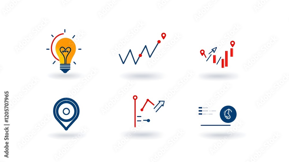 Aufkleber Collection of 6 linear icons focused on data optimization and growth analysis featuring icons for metrics report graphs and data visualization in a simple line style