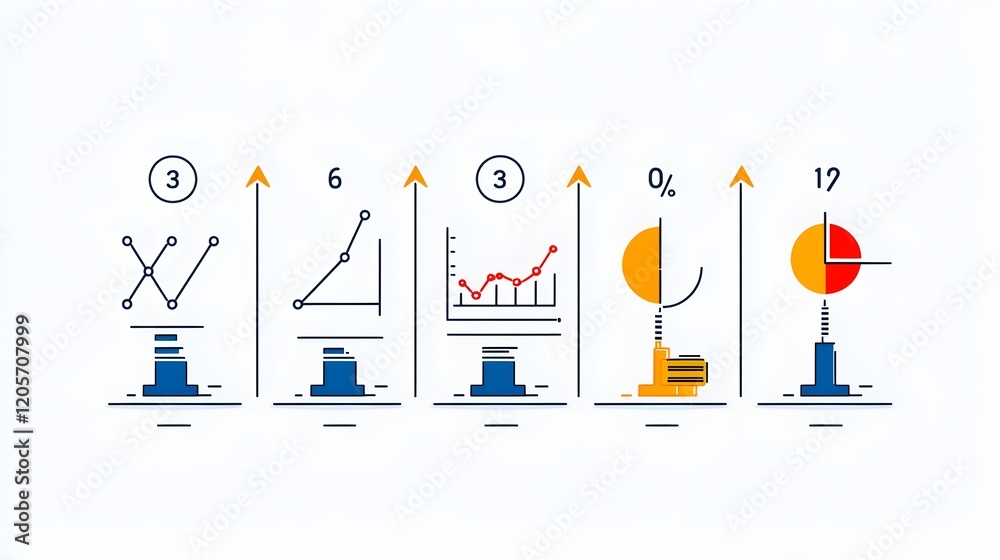 Leinwandbilder Collection of 6 linear icons focused on data optimization and growth analysis featuring icons for metrics report graphs and data visualization in a simple line style  Ideal for infographics