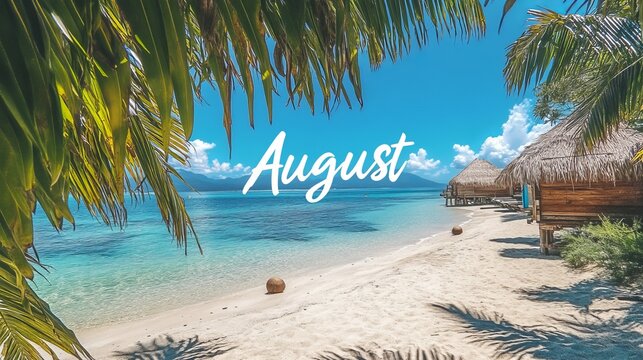 beach with palm trees in august