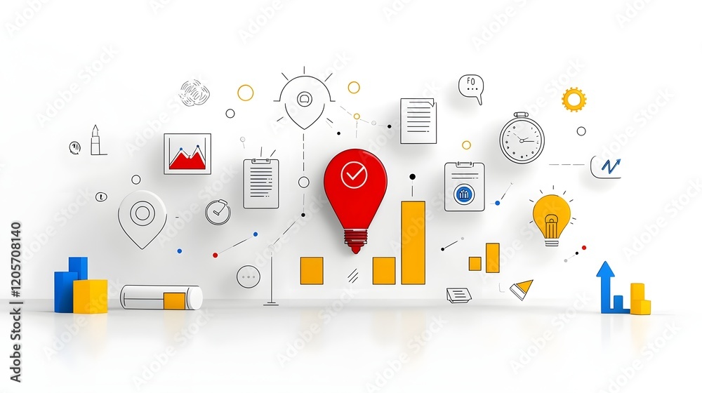 Fototapete Collection of 6 linear icons focused on data optimization and growth analysis featuring icons for metrics report graphs and data visualization in a simple line style