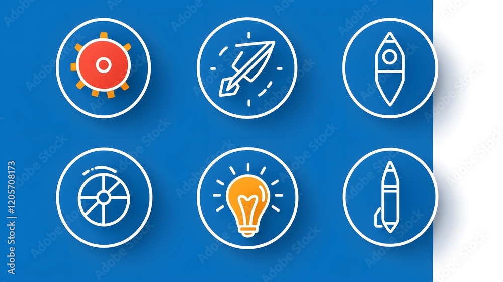 Poster Comprehensive collection of simple linear icons representing key business concepts such as teamwork growth target goals and innovation  These modern