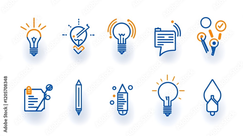 Fototapete Comprehensive set of linear business icons representing key concepts such as teamwork growth target goals and innovation  These simple graphics are designed for use in web interfaces mobile apps