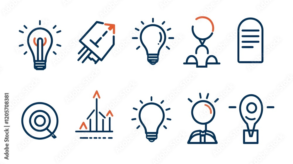 Poster This comprehensive set of linear business icons represents key concepts such as teamwork  growth  target  goals  and innovation