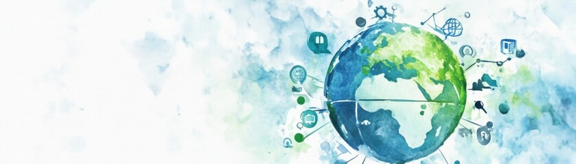 Fototapeta premium Vibrant Artistic Representation of Earth's Globe with Digital Icons