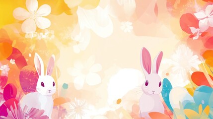 Whimsical Watercolor Easter Bunnies and Floral Fantasy with Soft Spring Colors