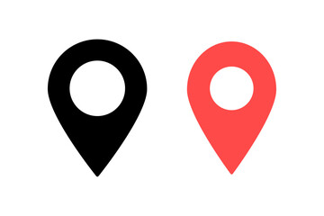 Red and black pin marker with white dot isolated on white background. Location map icon. Location pin PNG transparent
