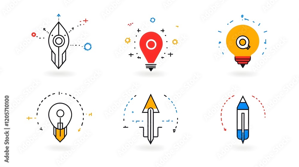 Poster This minimal design set features a collection of 6 linear  corporate outline icons that visually represent key elements of business strategy  company growth  and organizational goals