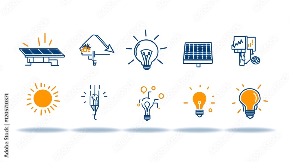 Aufkleber comprehensive solar energy icon set featuring 15 minimalist outlines depicting various renewable pow