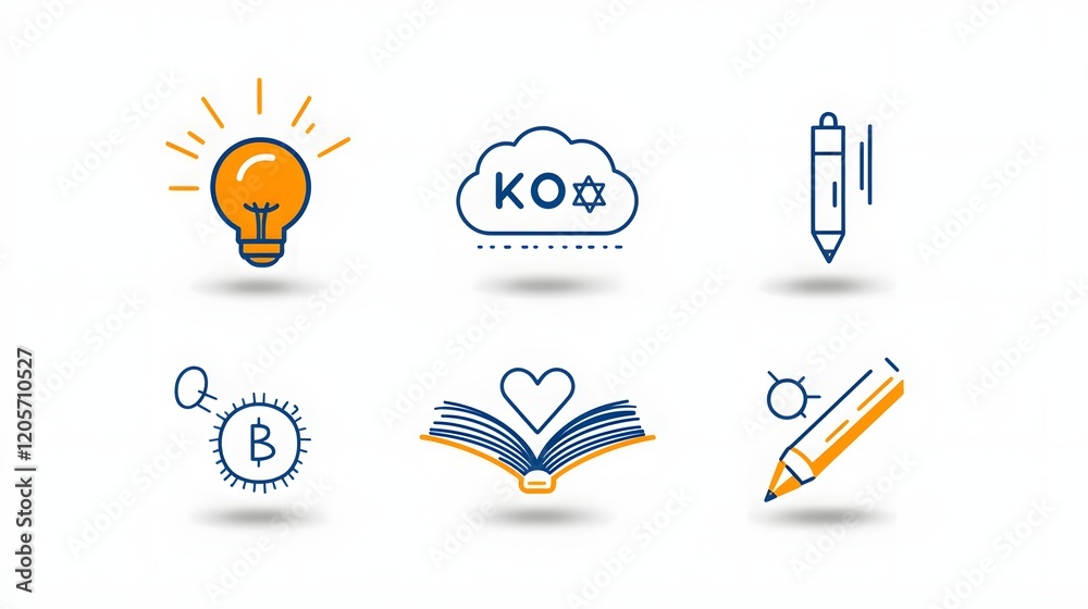 Leinwandbilder Comprehensive icon set featuring symbols that represent the concept of knowledge learning and intelligence  The set includes icons depicting a book a mind and creativity