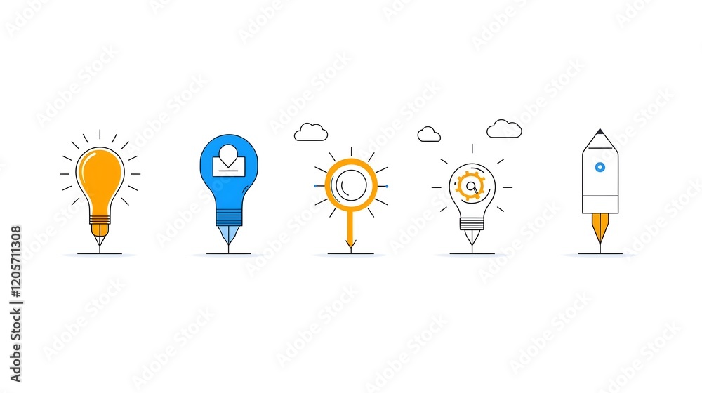 Poster This minimal design set of 6 linear icons provides visual elements for management success planning  highlighting business strategies  company growth