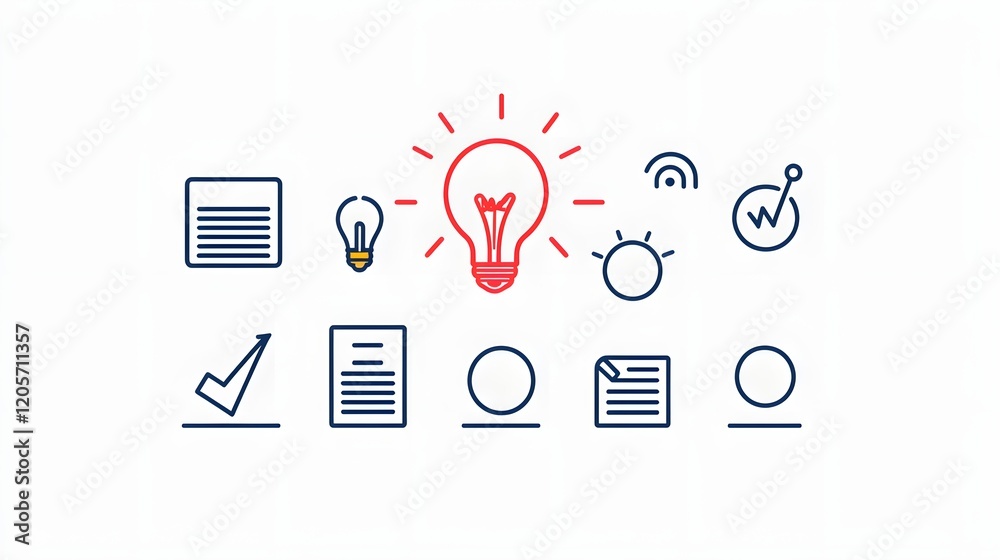 Poster this minimal design set provides a collection of 6 linear corporate outline icons that focus on esse
