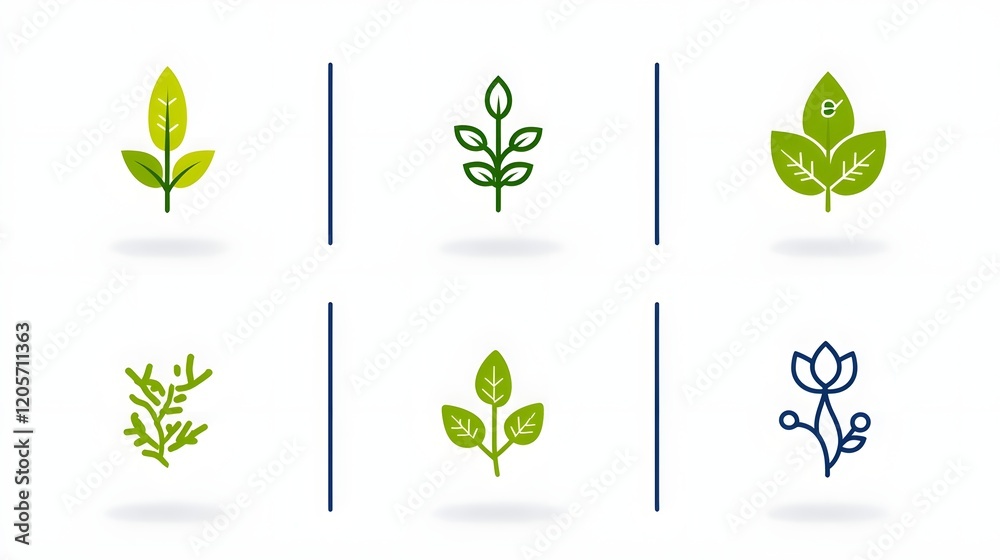 Leinwandbilder Collection of 6 linear icons simple and modern icons illustrating key botanical concepts such as ecosystem pollination leaf patterns and other natural science symbols in a linear minimalist style