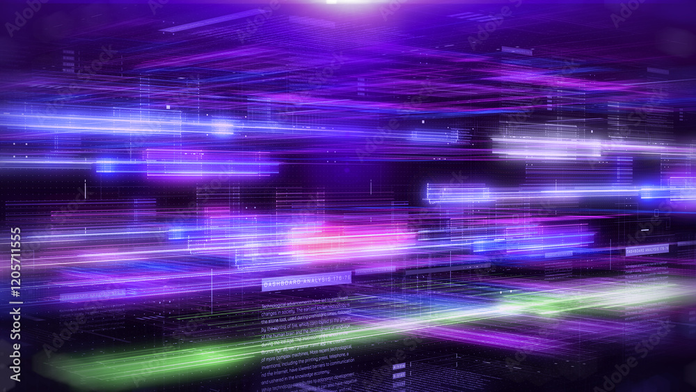 Poster HUD UI, GUI system analysis panel with online data communication top view layer. Digital hologram information block and line construction illustration.