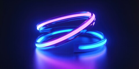 Fototapeta premium A dynamic neon spiral with an electric blue glow, creating a hypnotic effect on a dark glossy surface