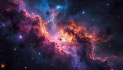 Fototapeta premium Cosmic Nebula: A Vibrant Tapestry of Stars and Celestial Clouds in Deep Space