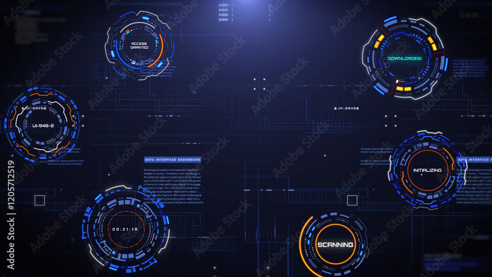 Aufkleber HUD futuristic rotation circle crosshair element with digital data dashboard, chart for business development platform, game, technology illustration.