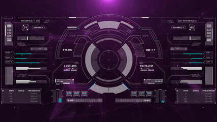 HUD screen surveillance aerial view technology security system. Digital head up display UI scanning target locked interface illustration.