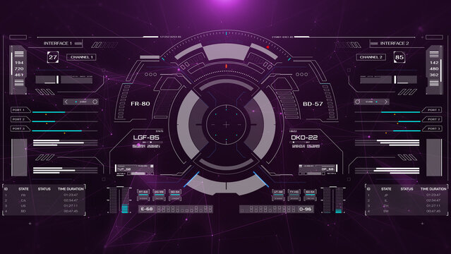 HUD screen surveillance aerial view technology security system. Digital head up display UI scanning target locked interface illustration.