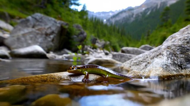 Alpine salamander in mountain stream