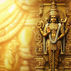 lord god Kartikeya (Murugan, Subrahmanya) seated with his Vel and peacock, Happy Thaipusam background