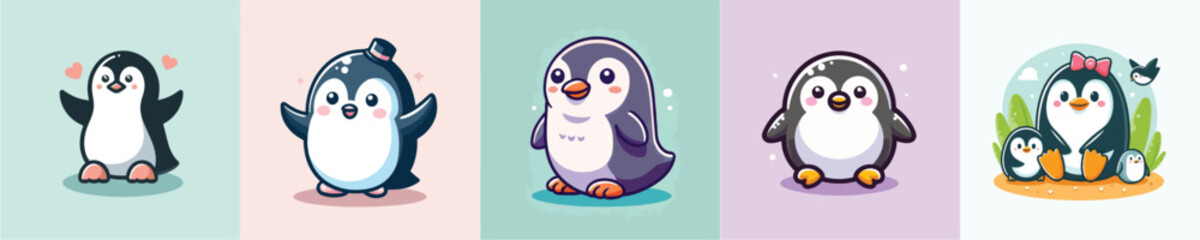 Collection of cute penguin vectors