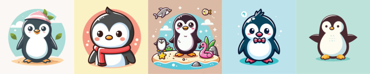 Collection of cute penguin vectors