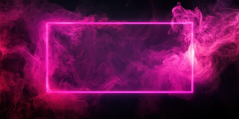 A hollow neon rectangle glowing in a rich magenta hue, surrounded by a faint electric aura on a matte black background