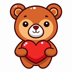 Teddy Bear Holding a Heart vector illustration white background