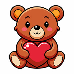 Teddy Bear Holding a Heart vector illustration white background