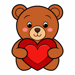 Fototapeta premium Teddy Bear Holding a Heart vector illustration white background