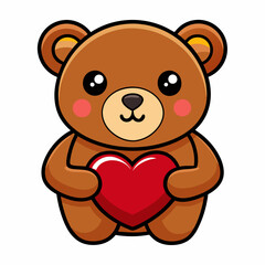 Teddy Bear Holding a Heart vector illustration white background