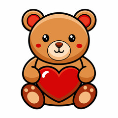Obraz premium Teddy Bear Holding a Heart vector illustration white background