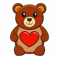 Teddy Bear Holding a Heart vector illustration white background