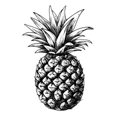 Obraz premium Detailed black and white illustration of a pineapple with intricate leaf patterns and textured surface. Generative AI