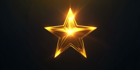 A single glowing neon star with sharp edges, emitting radiant yellow light on a smooth dark background