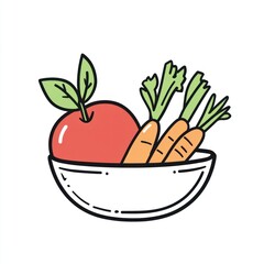 Apple and carrots in bowl; healthy snack; white background;  illustration for recipe or health blog