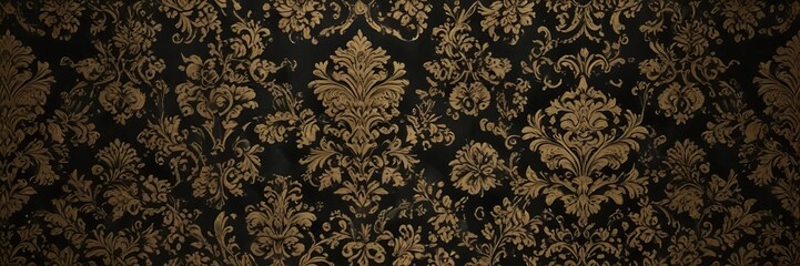Obraz premium Sophisticated black and gold damask wallpaper, intricate, regal