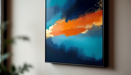 Abstract Teal Orange Gold Painting Wall Art Decor Modern Canvas Print Home Interior