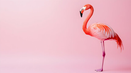 Fototapeta premium Elegant Flamingo Stands Gracefully Against Soft Pink Background