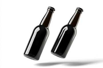 Two Dark Glass Bottles with Metal Caps Isolated on White