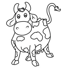 Cute cartoon hand drawn vector funny cow coloring page.