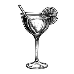 Classic cocktail with a straw and lemon slice in a stylish glass on a white background during a summer gathering. Generative AI